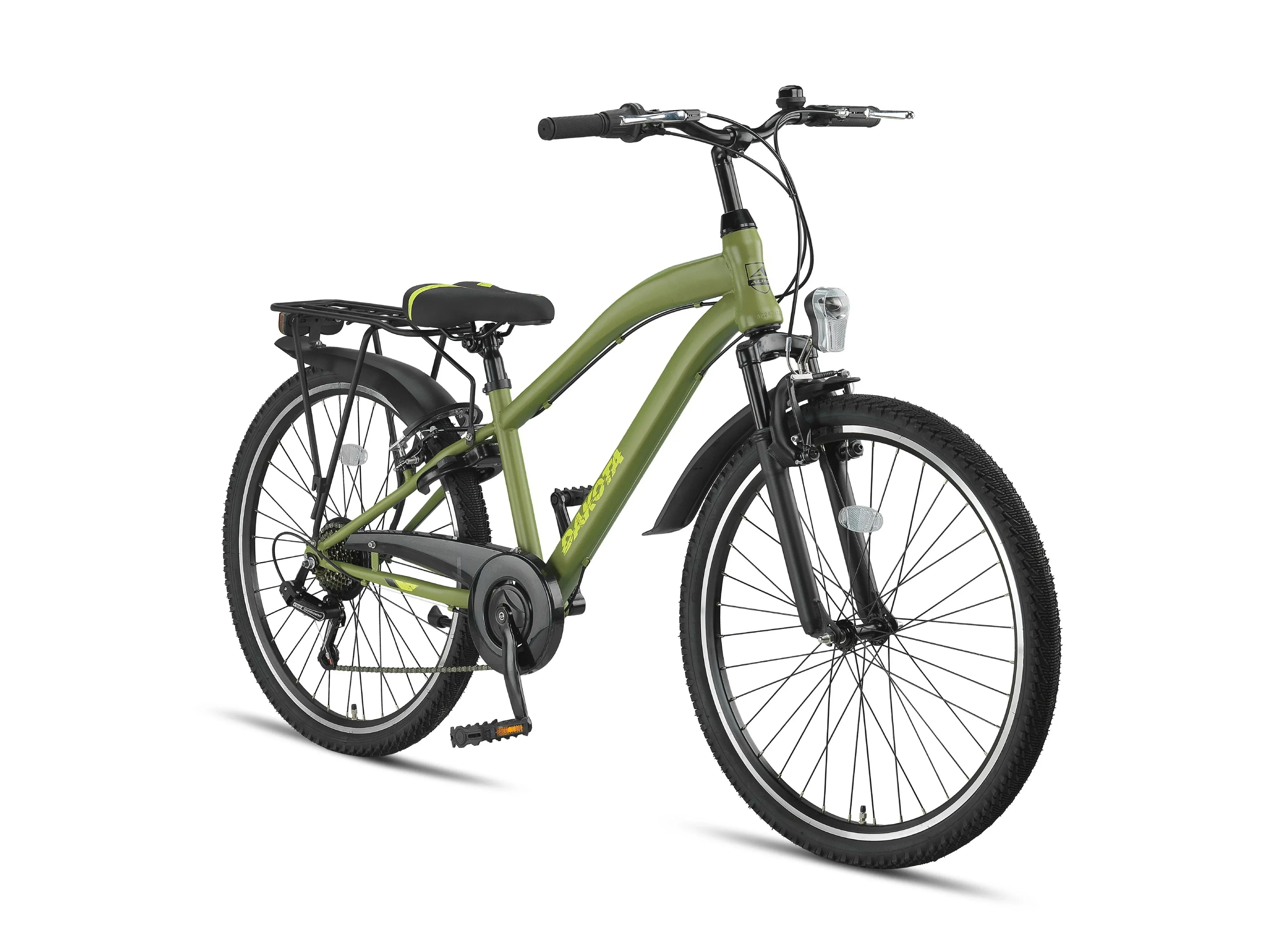 26 Zoll Jugend-Fahrrad, Altec Dakota mit Gepäckträger, 7 Gang Shimano, MTB Jungen, Army Green