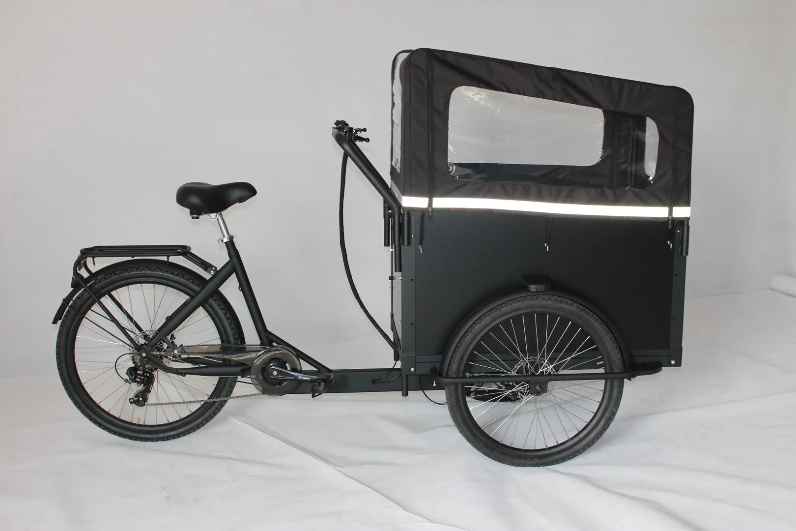 Classic Lastenrad Bakfiets 3-Rad Regenzelt schwarz mit Sichtfenstern INKL. STANGEN