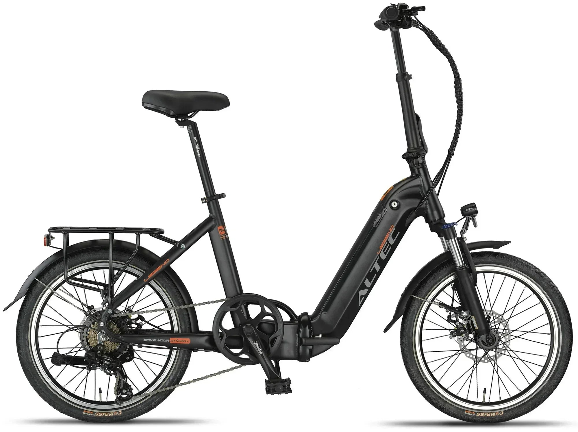E-Faltrad Altec Legend matt schwarz 7 Gang Intube E-Bike Klapprad hydraulische Scheibenbremsen