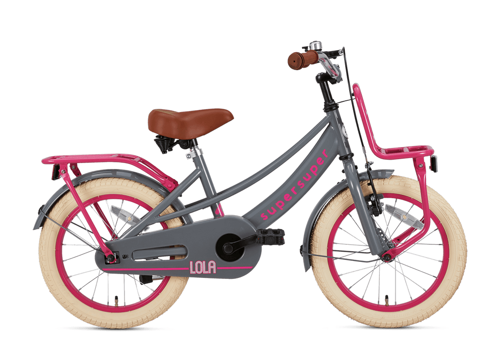 16 Zoll Hollandrad Lola grau-pink mit Frontträger - fahrrad-Ass.de